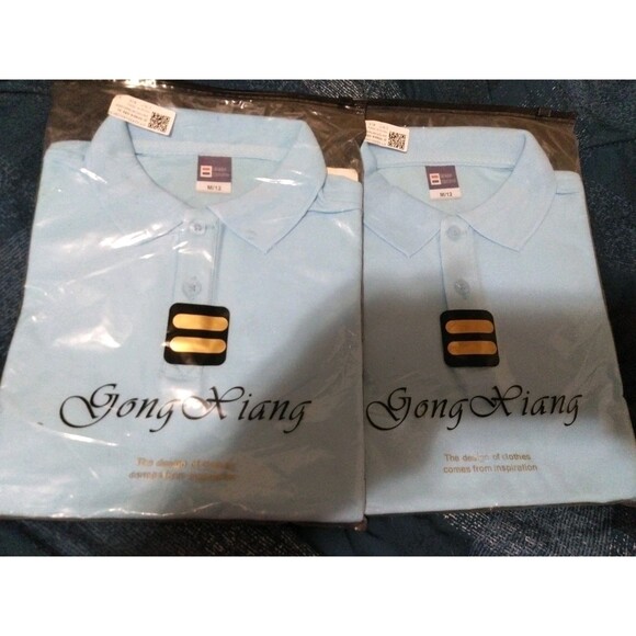 2 Blue Hong Xíang Polo Shirts Size M (12) Short Sleeve - Picture 1 of 4